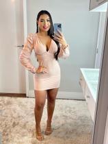 Vestido Ajustado Decotado Com Bojo Manga Bufante/Princesa Vestido Ajustado Decotado Com Bojo Manga Bufante/Princesa