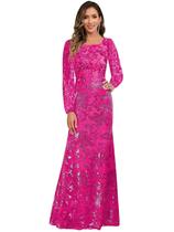 Vestido AKLASU de lantejoulas de manga comprida para mãe da noiva rosa choque