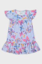 Vestido Alakazoo Infantil Roupa Menina Em Meia Malha Estampa Borboletas Gola Redonda Verão
