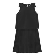Vestido Alakazoo Tecido Fluido Saia Plissada Preto Vestido Alakazoo Tecido Fluido Saia Plissada Preto