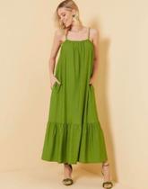 Vestido Alça em Viscose/Poliamida, Cor Verde Oliva M