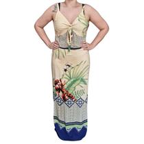 Vestido Alça Estampado Mel e Canela Viscose 100% Plus Size Vestido Alça Estampado Mel e Canela Viscose 100% Plus Size