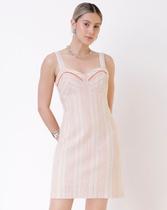 Vestido alça, listrado com laranja, tubinho 42% poliéster 29% linho 25% algodão 4% viscose forro