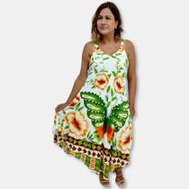 Vestido Alça Trapézio Indiano Estampa Floral Verão 8644