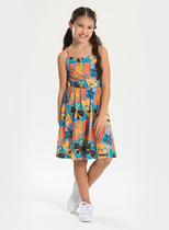 Vestido Alcinha Verão Menina Azul Borboletas Geométricas