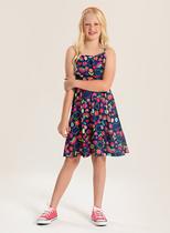 Vestido Alcinha Verão Menina Marinho com Babado Jardim Frutado