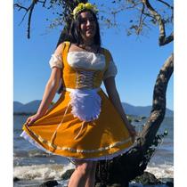 Vestido Alemã Veludo dourado Oktoberfest Evelin com Blusinha ciganinha Vestido Alemã Veludo dourado Oktoberfest Evelin com Blusinha ciganinha