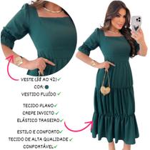 Vestido Alfaiataria Evangélico Com Babado Verde Tamanho Unico veste 36 oa 42 )