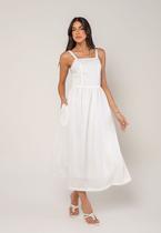 Vestido Alfaiataria Midi Com Alças Largas e Amarração Branco Salvatore