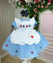 Vestido Alice no Pais das Maravilhas Azul Rainha de Copas Azul Vestido Alice no Pais das Maravilhas Azul Rainha de Copas Azul