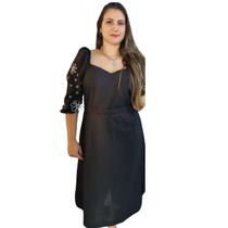 Vestido Alicia Savannah Mangas Bordadas Alta Costura Preto Vestido Alicia Savannah Mangas Bordadas Alta Costura Preto