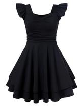 Vestido ALISISISTER preto para meninas, tamanho 10, com babados de verão, sem mangas