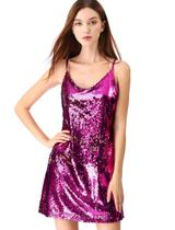 Vestido Allegra K Glitter, lantejoulas, decote em V, alça espaguete, rosa Vestido Allegra K Glitter, lantejoulas, decote em V, alça espaguete, rosa
