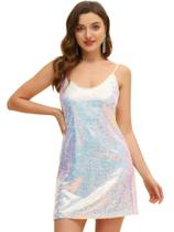 Vestido Allegra K Glitter, lantejoulas, decote em V, alça espaguete Vestido Allegra K Glitter, lantejoulas, decote em V, alça espaguete