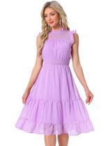 Vestido Allegra K Midi sem mangas de chiffon com padrão de estrelas roxo Vestido Allegra K Midi sem mangas de chiffon com padrão de estrelas roxo