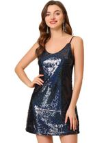 Vestido Allegra K Mini Party com decote em V, lantejoulas, azul profundo, S