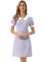 Vestido Allegra K Tweed Peter Pan com gola bufante roxo Vestido Allegra K Tweed Peter Pan com gola bufante roxo