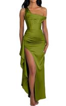 Vestido Alphirkut Army Green Satin Homecoming Long Off Shoulder