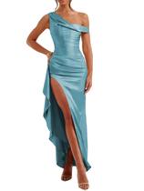 Vestido Alphirkut Satin Wedding Guest Long Prom Aqua Green Vestido Alphirkut Satin Wedding Guest Long Prom Aqua Green