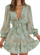 Vestido Alvaq Summer Spring com estampa floral com decote em V para mulheres
