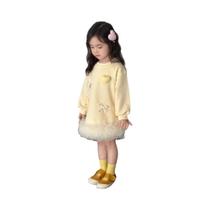 Vestido Amarelo De Manga Longa E Fluffy Para Meninas, Estilo Casual Com Laço, Outono, Estilo Coreano Vestido Amarelo De Manga Longa E Fluffy Para Meninas, Estilo Casual Com Laço, Outono, Estilo Coreano