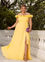 Vestido Amarelo Manteiga Ombro a Ombro Evasê Tamanho 46 Vestido Amarelo Manteiga Ombro a Ombro Evasê Tamanho 46