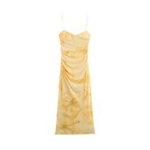 Vestido Amarelo Manteiga sem alça Sem Mangas Em Tule KONDALA Moda Primavera Verão Estampa