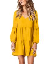 Vestido Amoretu 2024 com decote em V Swing Shift de manga comprida para mulheres