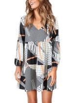 Vestido Amoretu V Neck Shift, túnica xadrez, outono para mulheres