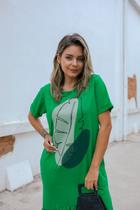 Vestido Amplo Com Bolso MACIO 100% Algodão Folhagem Brigitte