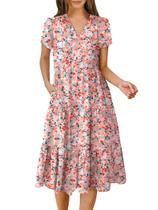 Vestido ANRABESS, casual de verão, manga curta, decote em V, midi, feminino