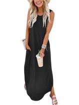 Vestido ANRABESS sem mangas casual, solto, maxi, preto M Vestido ANRABESS sem mangas casual, solto, maxi, preto M