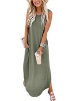 Vestido ANRABESS sem mangas, solto, Maxi Casual Olive M Vestido ANRABESS sem mangas, solto, Maxi Casual Olive M