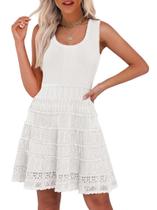 Vestido ANRABESS Summer Mini sem mangas de malha regata de crochê branco