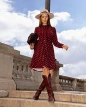Vestido antonella veludo poá marsala