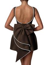 Vestido Aosadin Classy Prom Mini Cocktail Wedding Brown Satin