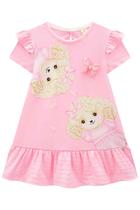 Vestido aplique borboleta em malha textura rosa - Vestido aplique borboleta em malha textura rosa -