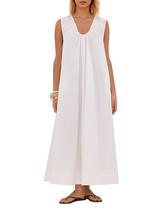 Vestido Ardrem longo sem mangas com franzido e gola redonda, branco Vestido Ardrem longo sem mangas com franzido e gola redonda, branco