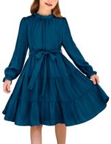 Vestido Arshiner azul de manga comprida para festa formal de 12 a 13 anos