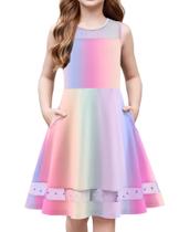 Vestido Arshiner Girls com estampa de arco-íris sem mangas tamanho 6