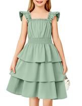 Vestido Arshiner Girls com manga esvoaçante para o verão de 10 a 11 anos