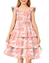 Vestido Arshiner Girls com manga esvoaçante, verão de 6 a 7 anos, vermelho