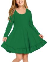 Vestido Arshiner Girls de manga comprida A-line verde 3-4T