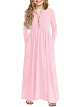 Vestido Arshiner Girls de manga comprida Maxi Pocket rosa 12-13Y