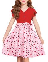 Vestido Arshiner Girls, manga curta, verão, decote em V, 7-8 anos, vermelho