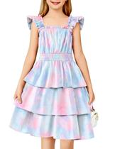 Vestido Arshiner Girls, manga esvoaçante, de verão, de 6 a 7 anos