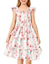 Vestido Arshiner Girls, manga esvoaçante, verão, 8-9 anos, vermelho, floral