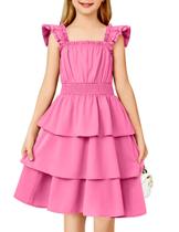 Vestido Arshiner Girls, manga esvoaçante, verão de 6 a 7 anos, rosa vermelha