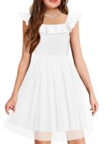 Vestido Arshiner Girls Summer, manga com babados, tule branco