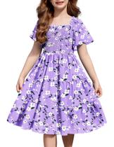 Vestido Arshiner Girls Summer Purple Floral 10-11Y com bolsos